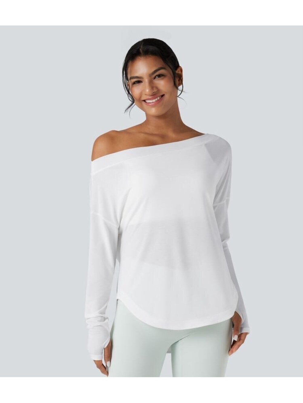 NWT Halara One Shoulder Long Sleeve Yoga Sports Top-Built-in Bra Sz L - Workout